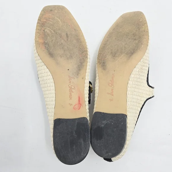 Sam Edelman Michaela Raffia Square Toe Ballet Flats Linen Ivory - Picture 10 of 13